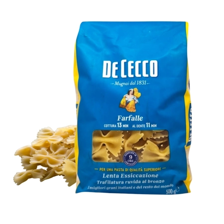Makaron De Cecco Farfalle (Kokardki) No.93 z Semoliny Durum 500g - włoska pasta al dente z Fara San Martino